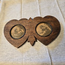 Vintage Cupid Awake Asleep M.B. Parkinson 1897 Double Heart Wood Frame picture