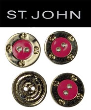 St John Knits (0.5 Inch) Gold Tone Fuchsia Enamel Flat Logo Round Buttons (4) picture