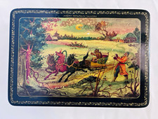 Russian Black Rectangular Hinged Box Pictorial Horse Scene-General Toptygin picture