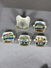 Vintage New Mexico Souvenir Ceramic Nesting Ashtray Set 5 Piece Gold Trim picture