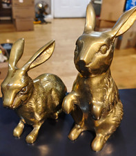 Set Of 2 Vintage Heavy Brass Rabbits Bunnies 5