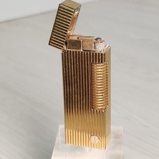 Dunhill Gas Lighter Roller Ignition Gold Stripe Square Swiss Made Vintage Luxury picture