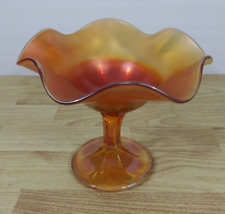 Vintage NORTHWOOD Marigold Plain Exterior Rainbow Carnival Glass Footed Compote picture