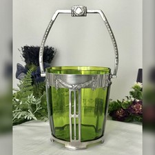 WMF Art Deco Green Glass Champagne Bucket German Silver Plate Wine Cooler OX picture