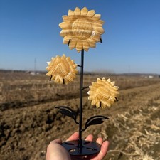 400g Natural geode stone quartz crystal carved Sunflower Decor Gift picture