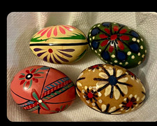 Vintage Polish Pisanki Wooden Easter Eggs Hand Painted Folk Art Floral - Set of picture