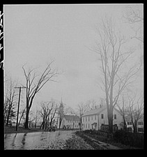 Photo:Brooklyn Connecticut 1940s Rural Road Church and Houses FSA picture
