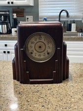 Vintage Art Deco Skyscraper Mantel Clock Wood Case W/ Dial Glass Bezel -empty picture