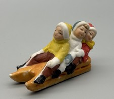 Antique German Hertwig Bisque Miniature Figurine 3 Children Sledding picture