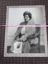 Vandyk London Antique c1910 Society Lady Portrait Photograph Turban Veil Brooch picture