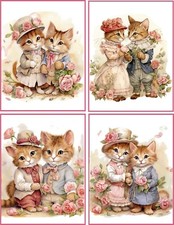 VALENTINE VINTAGE VICTORIAN Cat roses 8 GLOSSY BLANK CARD with envelopes picture