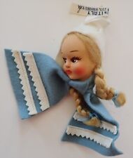 VINTAGE LENCI STYLE SCANDINAVIAN GIRL HEAD CHRISTMAS ORNAMENT DOLL W/TAG picture