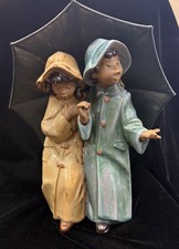 Vtg Lladro Figurine ~ Under the Rain #2077 ~ Gres Finish ~ Perfect Condition picture