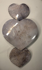 3.25 lbs Natural Polished Quartz Agate Crystal Hearts 3 Piece Set Trio picture