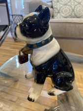 VINTAGE BOSTON TERRIER OR BOXER POTTERY BANK With Lock / No Key Dog Savings Bank picture