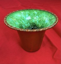 Vtg Serge Nekrassoff Enamel Copper Trumpet Vase Signed MCM Planter picture
