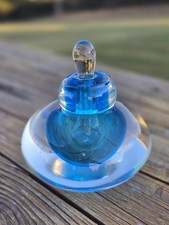 Vintage MURANO Style Blown Art Glass  Perfume Bottle Blue W Bubbles picture