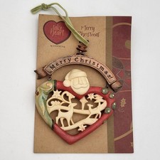 Vintage Enesco Take Heart Santa W/ Reindeer Christmas Ornament picture