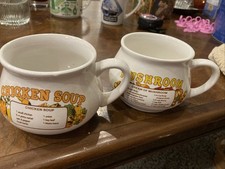 Set Of Vintage Mushroom And Chicken Soup Recipe Mugs Ceramic Kitchen Classic picture
