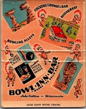 Bowl-Inn-Bar Lake Delton WI Vintage Large Matchbook Cover 4ML2-9 picture