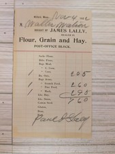 1922 James Lally Flour Grain Hay Receipt Milford Mass Walter Watson Undertaker C picture