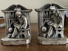 Vint. Pair of Philadelphia Mfg Co. Cast Metal Bookends Monk Scholar Library Set picture