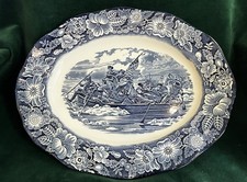 Liberty Blue “WASHINGTON CROSSING THE DELAWARE” 14” Oval Platter Serving Plate picture