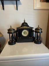 Antique Style Mantel Clock Set Working Chime Clock w/ 2 Side Garnitures picture
