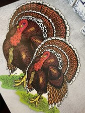 Beistle Co. Vintage Thanksgiving Die Cut 1972 (2)Turkey Wall Decor Made in USA picture