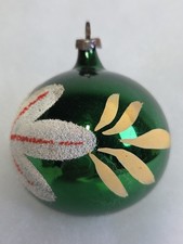 Vntg.Christmas German Mercury Glass Green Ornament Hand Painted Mica MCM picture