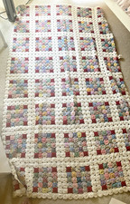 Vintage 1930/40 QUILT Hand Made Stitched YOYO Circular Rosettes 54” x 96” picture