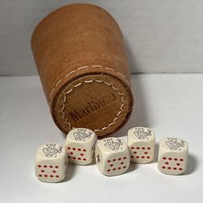 VTG Very Rare Marlboro Leather Cup Dice Shaker Hand Stitched Poker Dice 3 3/8”H picture