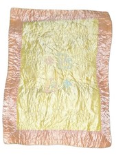 Vtg 1950s Quiltex ALL SATIN Baby Blanket Reversible Yellow Pink Kittens Kitschy picture