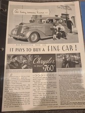 1936 CHRYSLER SIX It Pays to Buy Fine Car Automobile Hollywood Vtg PRINT AD Vint picture