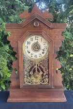 1891 Gilbert OWL Animal Series Birds Gingerbread Mantle Alarm Clock - SEE VIDEO picture