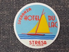 Original Vintage 1950s Luggage Hotel Du Lac DuLac Stresa Tag Label picture