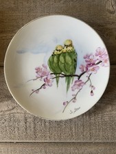 Vintage Hand Painted Porcelain Plate Parakeets Cherry Blossoms Made in Japan picture