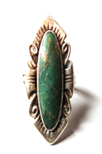 VTG WOMENS NAVAJO NATIVE AMERICAN RING 925 STERLING SILVER GREEN SZ 6.5 & 40mm picture