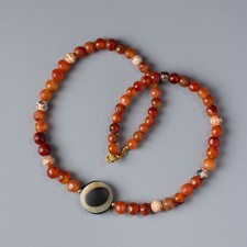 Old Indo-Tibetan Painted Carnelian Beads Necklace Luk Mik Eye Agate Bead picture