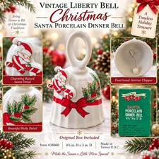 Vintage Liberty Bell Christmas Santa Porcelain Dinner Bell #34060 Boxed 4.75