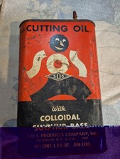 Vintage 1947 Empty SOS Cutting Oil 1 Quart Advertising Metal Can Collectible picture
