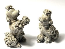 Vintage 1950’s Spaghetti Texture Curly Poodles Set- 2 Dog Figurines Gray Ceramic picture