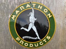 MARATHON porcelain sign advertising vintage garage 20