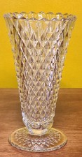 Vintage Indiana Glass Diamond Point Footed Trumpet Vase 8