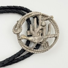 Vtg Roadrunner Saguaro Cactus Bolo Tie Cowboy Western Desert Southwestern picture