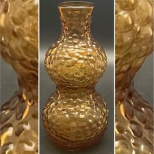 MCM Amber Brutalist Handcrafted Hourglass Hobnail Vase Made in Italy 7.5