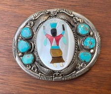NATIVE AMERICAN BOWANNIE SILVER INLAY BUCKLE picture