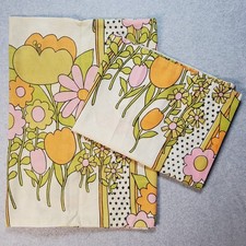 Vtg Tastemaker by Mohawk Tulip Floral Polka Dot King Pillow Cases Set of 2 READ picture