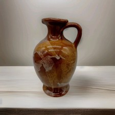 Vintage Vase Jug Studio Art Pottery Small Brown Glazed Earthenware Swirl 5