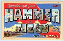 Large Letter Linen HAMMER FIELD, Fresno CA ~1940s WWII Era Military Postcard picture